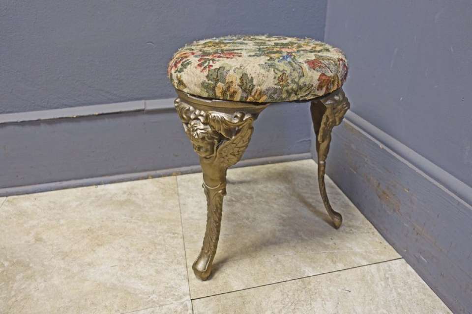 Victorian Cast Iron Stool with Angels or Cherubs
