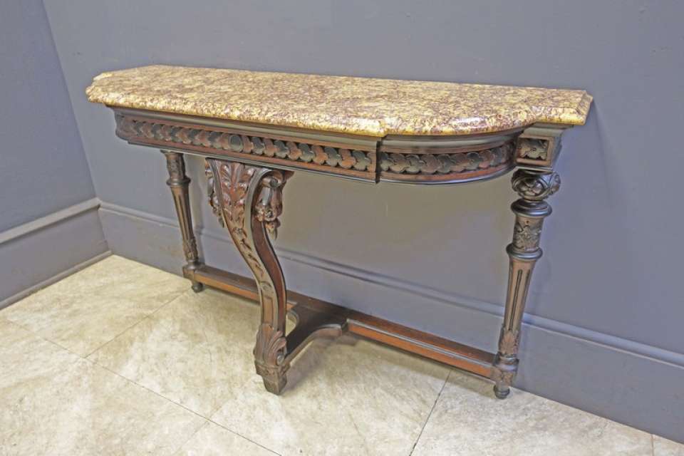 Victorian Marble Top Hall Table, Renaissance Revival Period Console