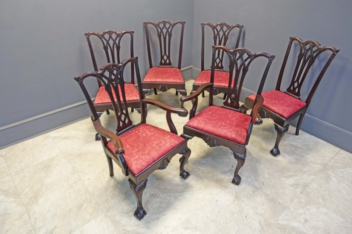 Set of 6 Mahogany Chippendale Style Dining Chairs