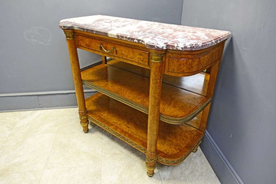French Marble Top Server with Bronze Accents