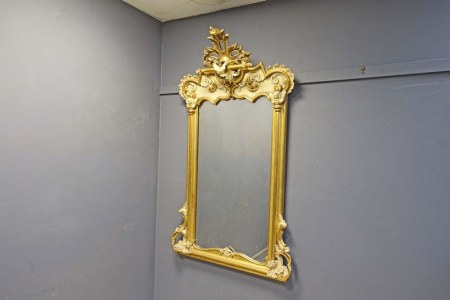 Gilt Over Mantle or Hall Mirror with Angels