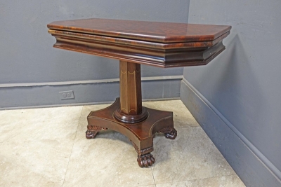 Mahogany Classical Empire Game Table with Brass Inlay