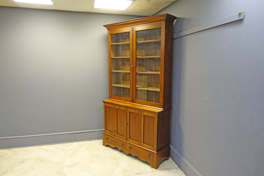 Walnut 2 Piece Bookcase, Display Cabinet, Country Style