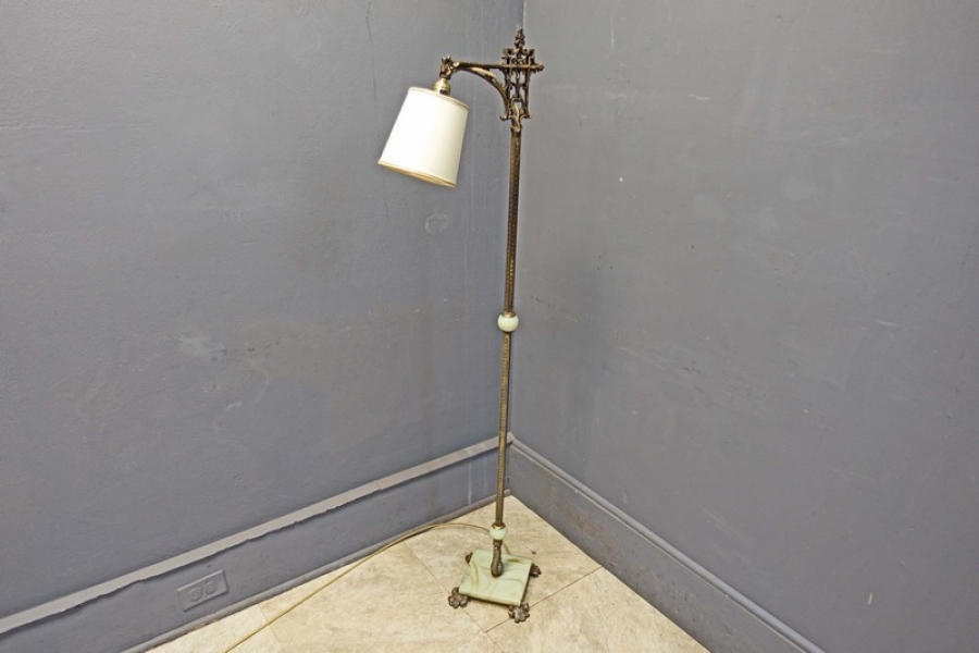 Art Deco Floor Lamp with Green Agate Glass